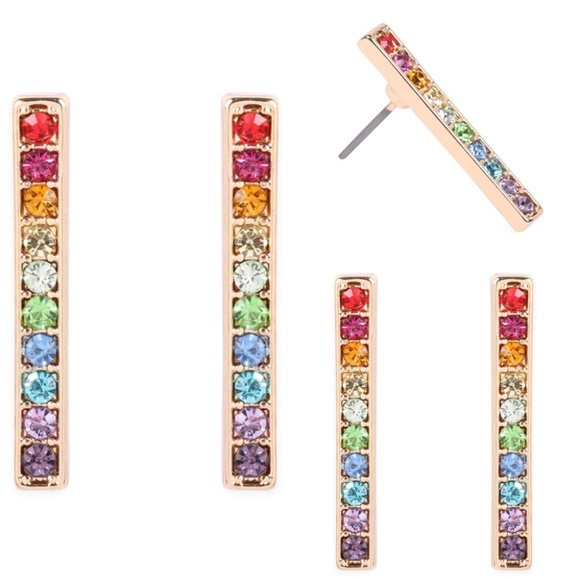 Rainbow Rhinestone bar earring's - Picture 4 of 11